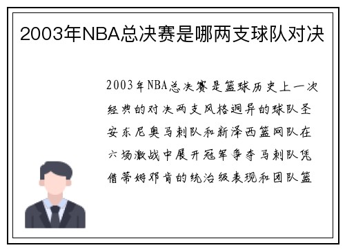 2003年NBA总决赛是哪两支球队对决